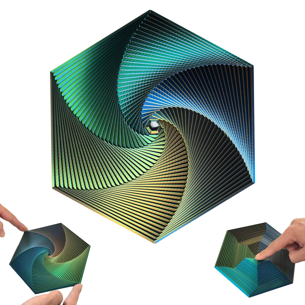 QIGGJJ Fractal Fidget Hexagon Toy – 35-Layer 3D Printed Kinetic Spinner for Stress Relief (Yellow-Blue-Green)