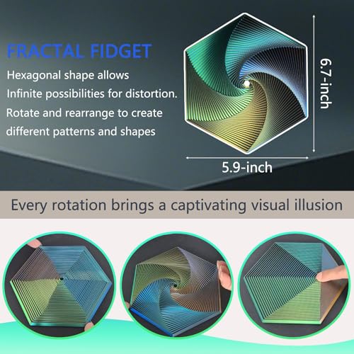 QIGGJJ Fractal Fidget Hexagon Toy – 35-Layer 3D Printed Kinetic Spinner for Stress Relief (Yellow-Blue-Green)