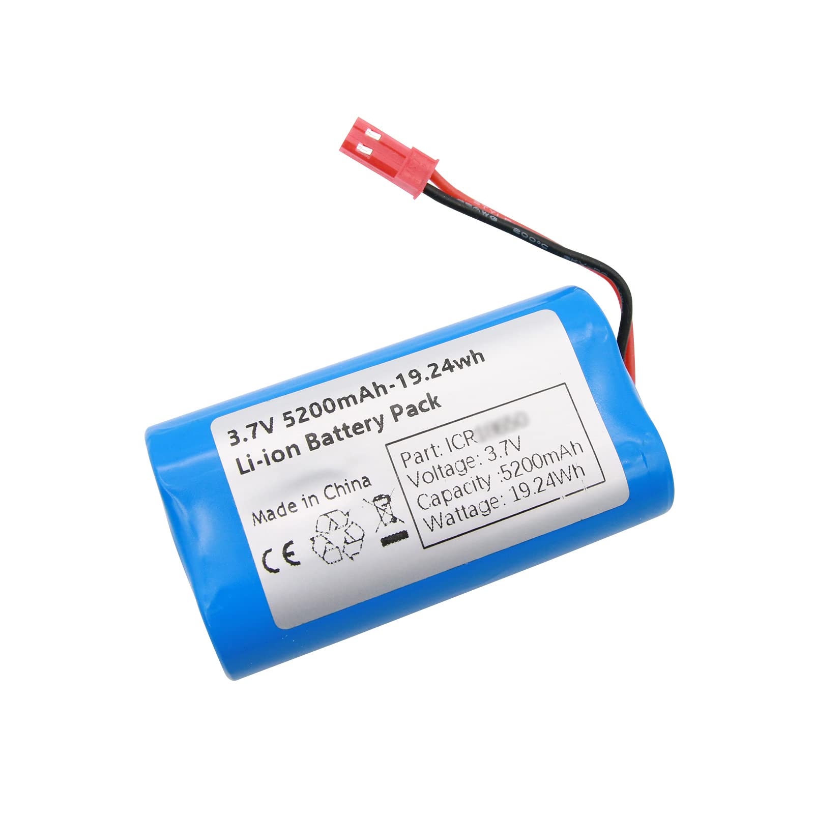 Qimoo 3.7V 5200mAh Lithium Ion Battery Pack with JST-2P Connector for RC Vehicles and DIY Projects