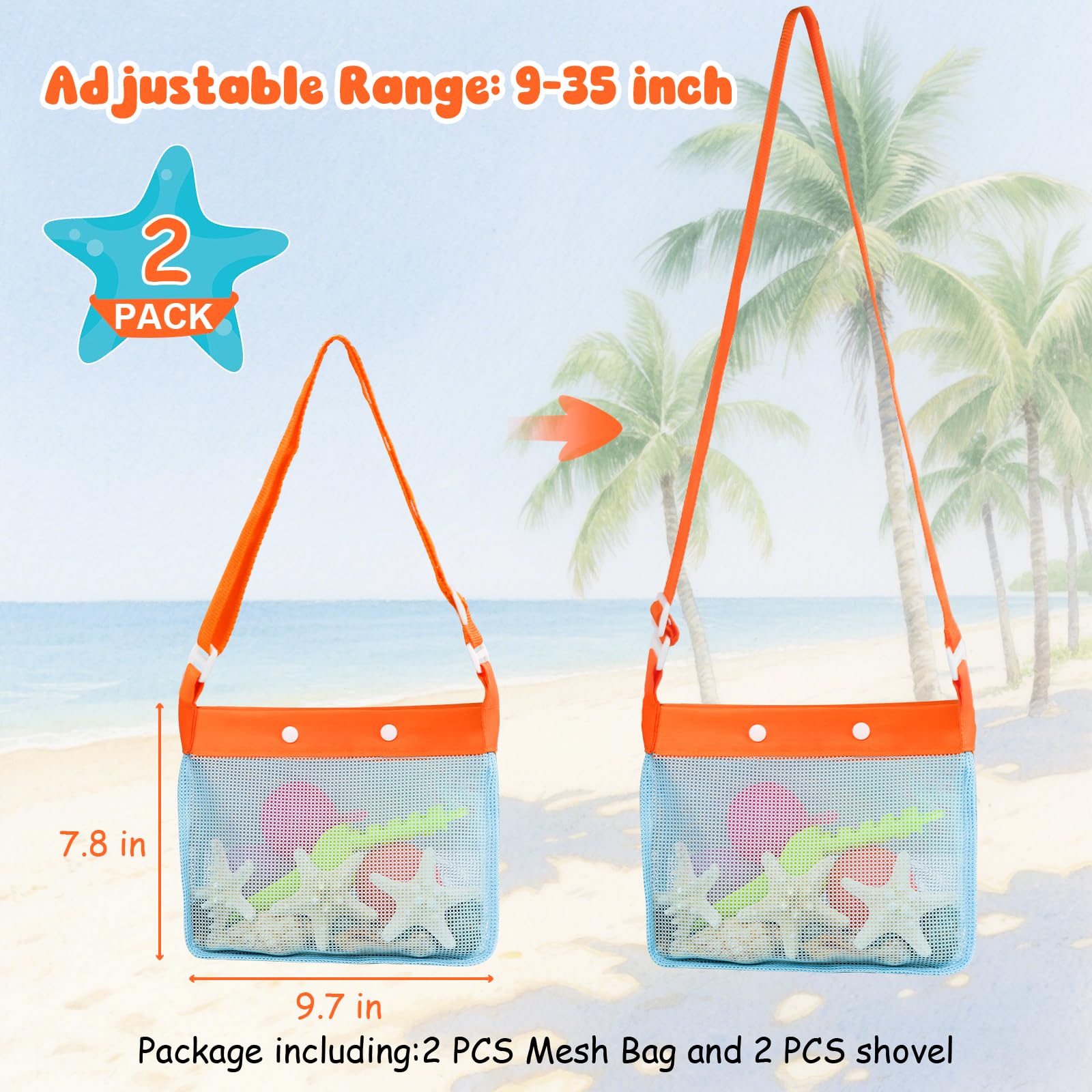 QINGLER 2-Piece Beach Mesh Sand Sifter Set with 2 Mesh Bags – Shell Collecting Tool for Kids