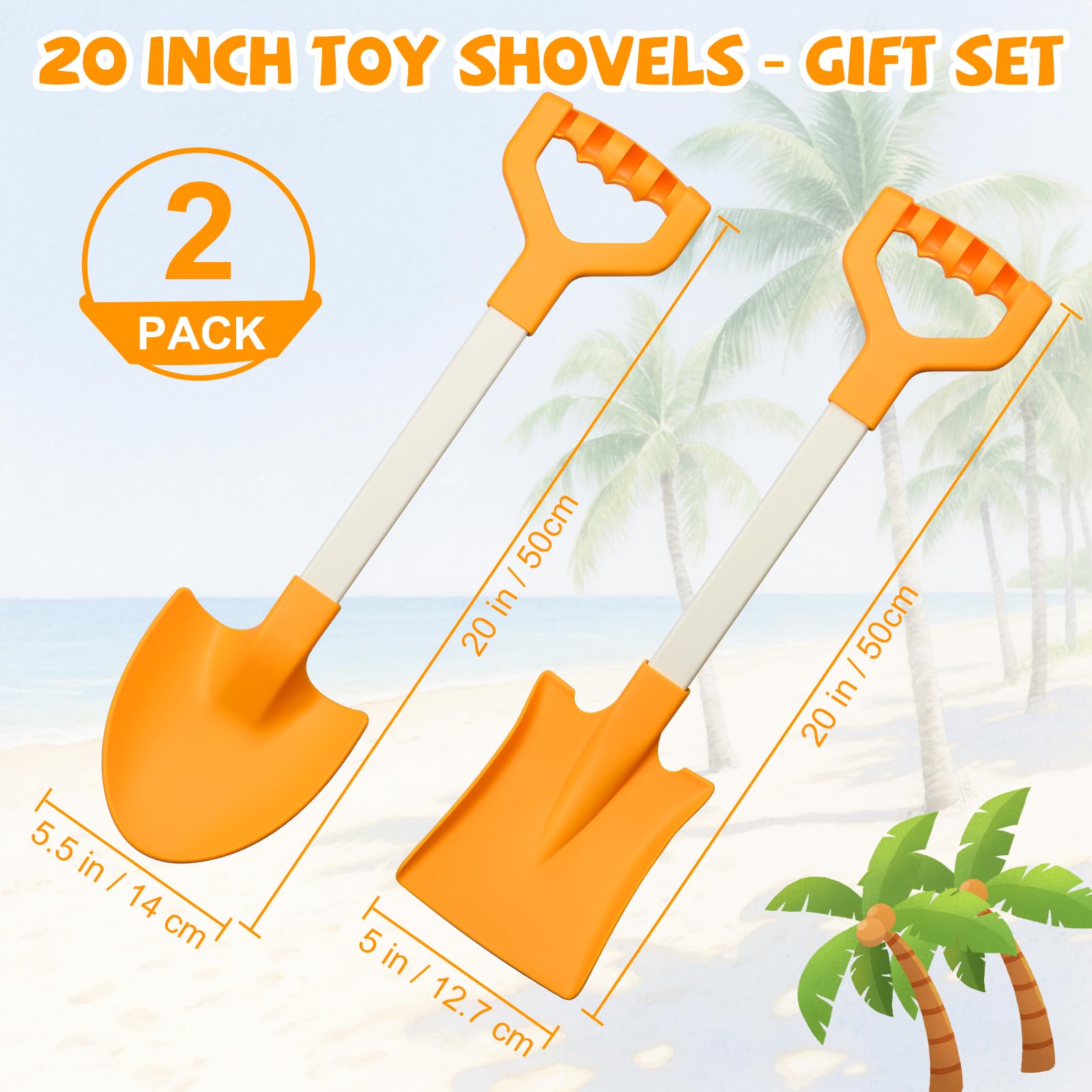 QINGLER 20-Inch Kids Sand Shovels (2-Pack) – Heavy Duty Plastic Beach Toys for Digging in Sand, Snow, or Garden