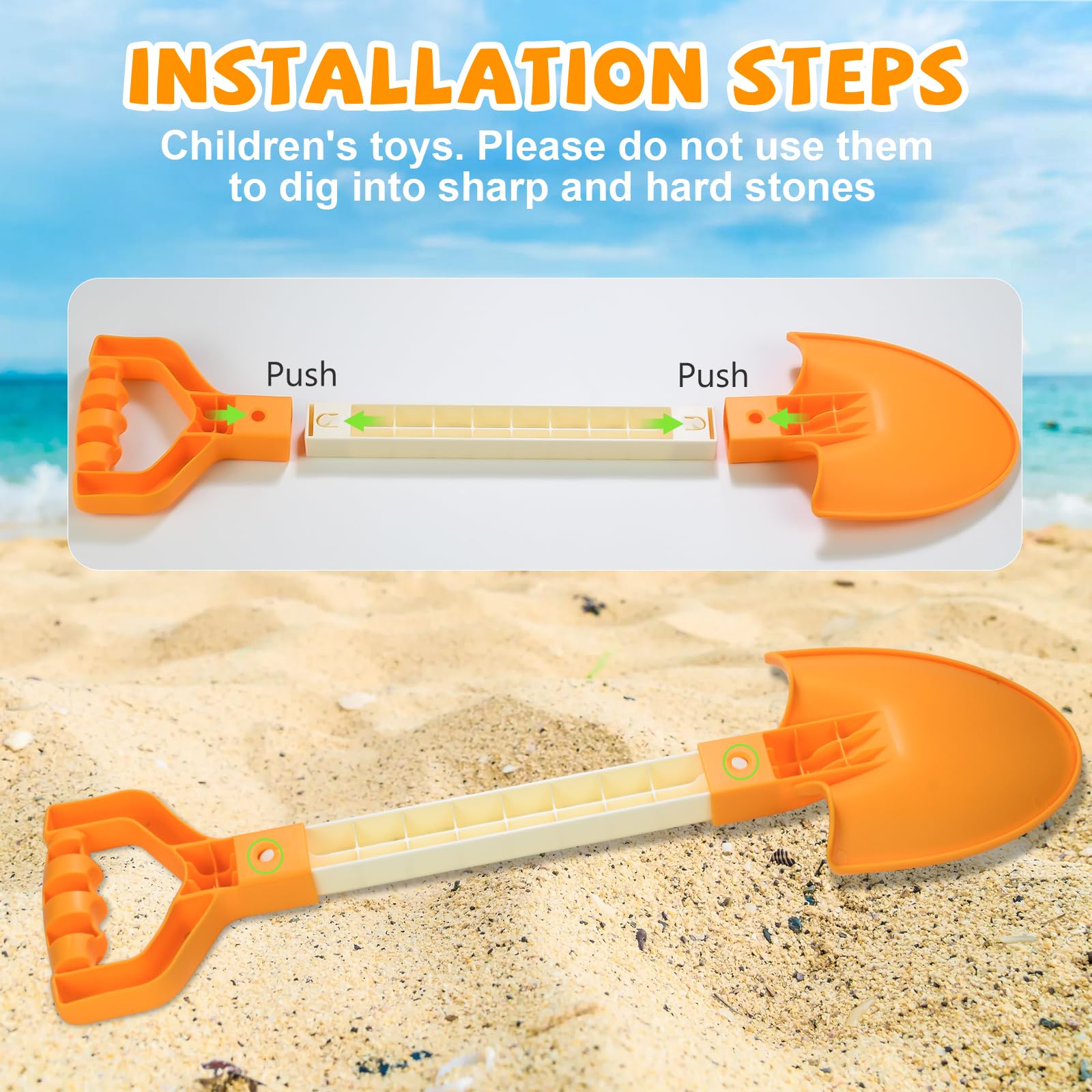 QINGLER 20-Inch Kids Sand Shovels (2-Pack) – Heavy Duty Plastic Beach Toys for Digging in Sand, Snow, or Garden