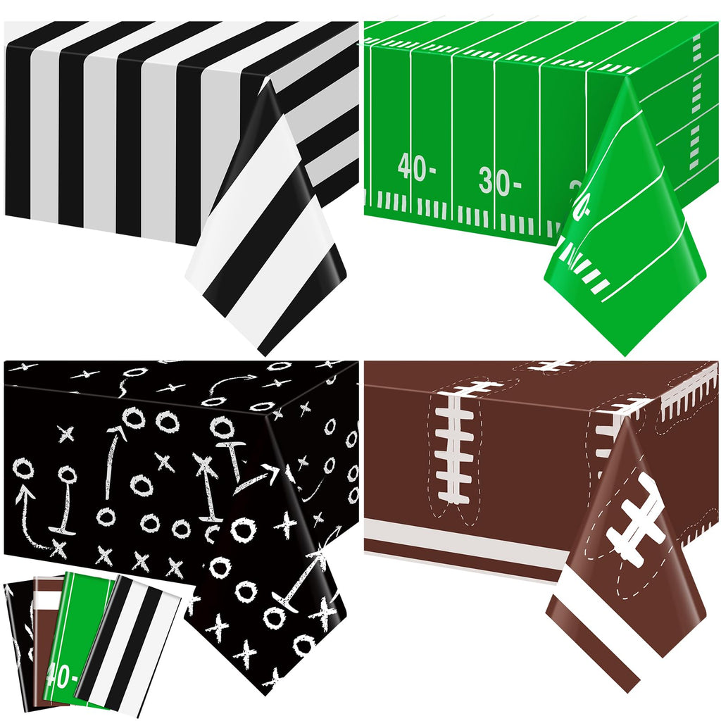 Qinyoung 4 Pack Football Tablecloths - Disposable Plastic Rectangle Sports Table Covers for Birthday Party Decor, 108 x 54 Inches