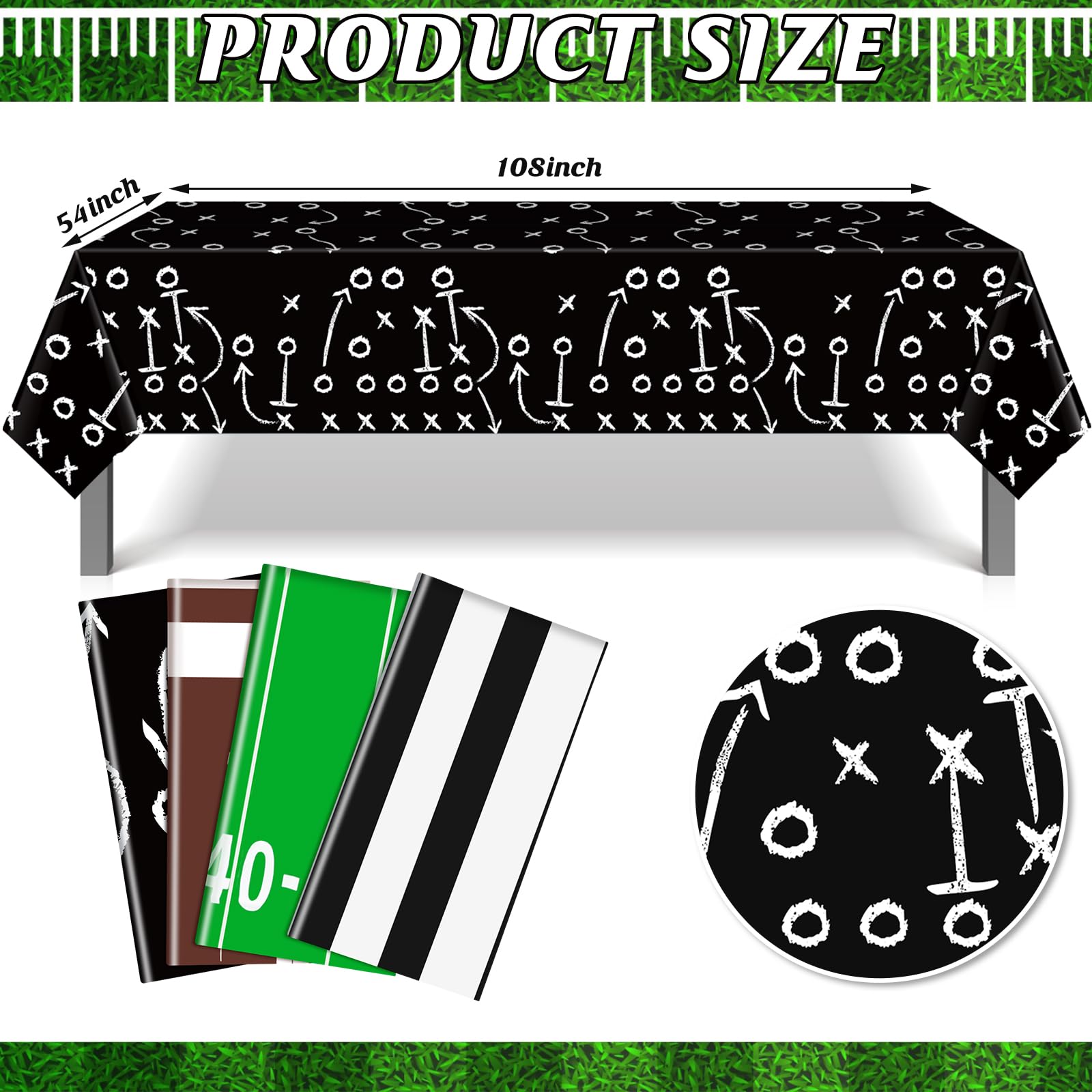 Qinyoung 4 Pack Football Tablecloths - Disposable Plastic Rectangle Sports Table Covers for Birthday Party Decor, 108 x 54 Inches