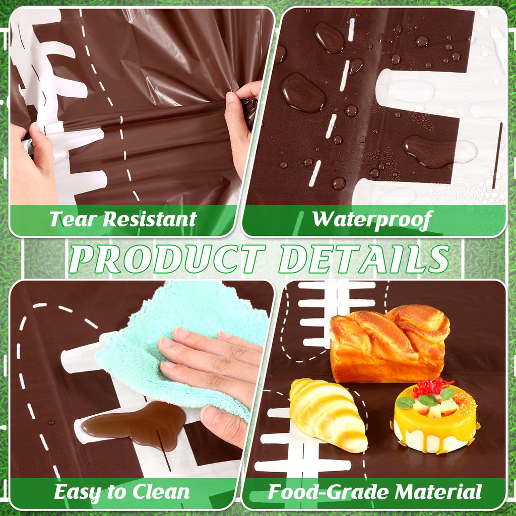 Qinyoung 4 Pack Football Tablecloths - Disposable Plastic Rectangle Sports Table Covers for Birthday Party Decor, 108 x 54 Inches