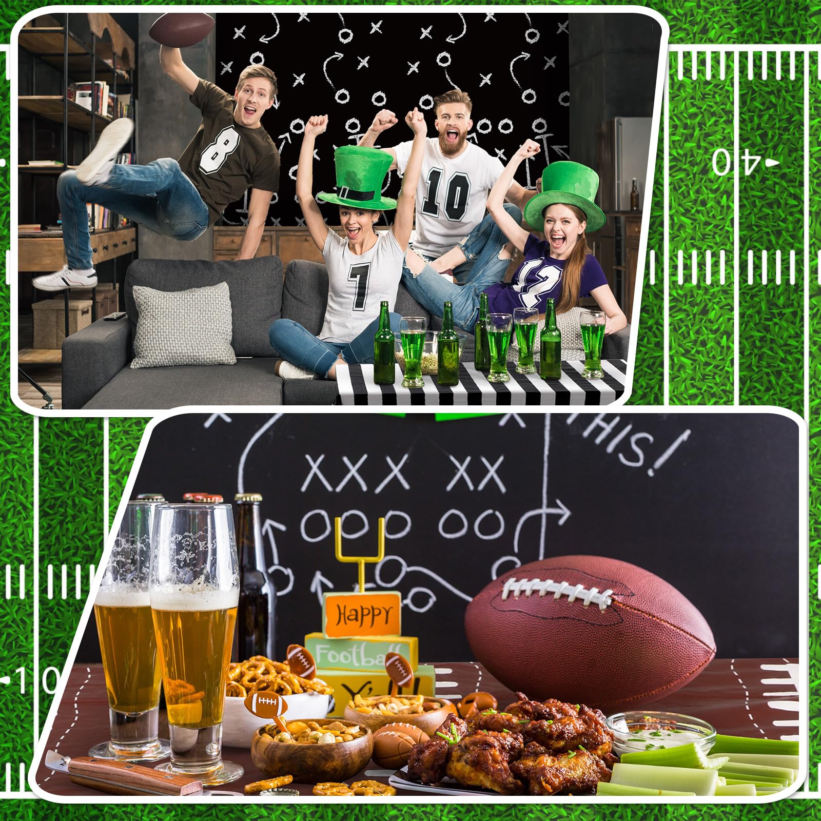 Qinyoung 4 Pack Football Tablecloths - Disposable Plastic Rectangle Sports Table Covers for Birthday Party Decor, 108 x 54 Inches