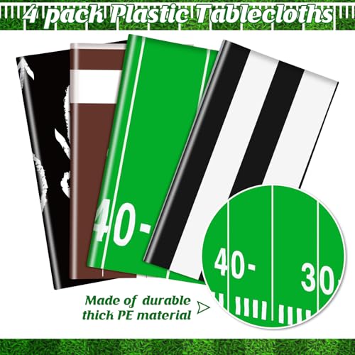 Qinyoung 4 Pack Football Tablecloths - Disposable Plastic Rectangle Sports Table Covers for Birthday Party Decor, 108 x 54 Inches
