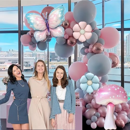 QIPECO Fairy Balloons 10-Pack: Pink Purple Mushroom & Butterfly Balloons for Birthday Party Decor