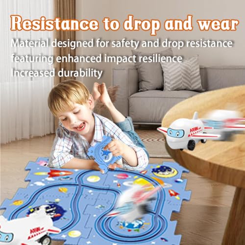 QKSKYP DIY Assembling Electric Trolley – Toddler Puzzle Track Play Set with Vehicles, Ages 3+