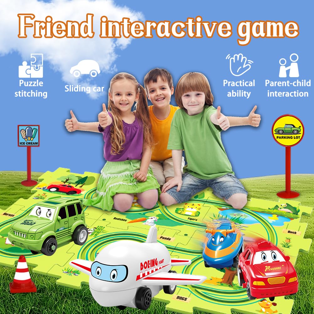 QKSKYP DIY Assembling Electric Trolley – Toddler Puzzle Track Play Set with Vehicles, Ages 3+