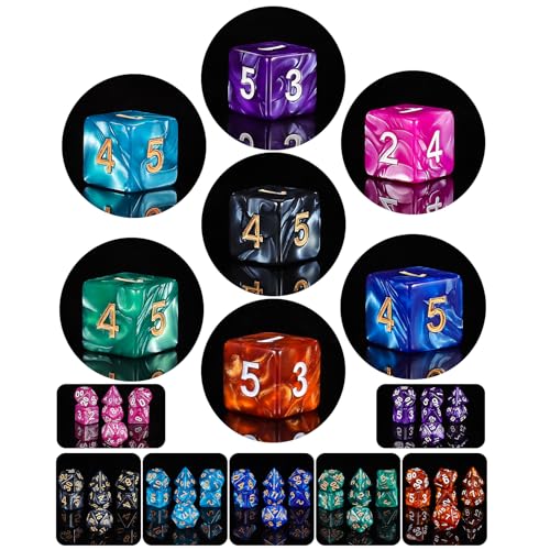 QMay 49-Piece Polyhedral Dice Set – 7 Complete D&D Dice Sets with Drawstring Bags