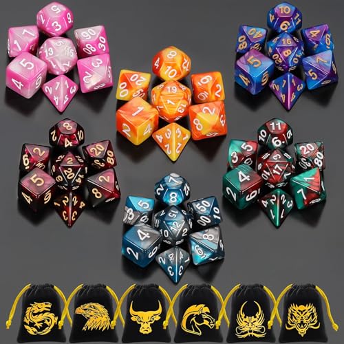 QMay DND Dice Sets (42 Pieces) – 6 Polyhedral Dice Sets with Drawstring Bags for RPG, MTG, D&D