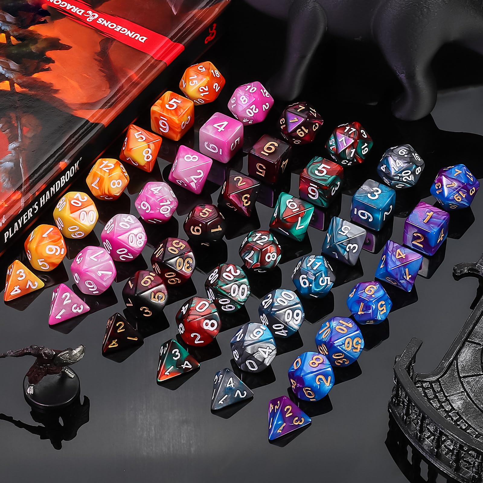 QMay DND Dice Sets (42 Pieces) – 6 Polyhedral Dice Sets with Drawstring Bags for RPG, MTG, D&D