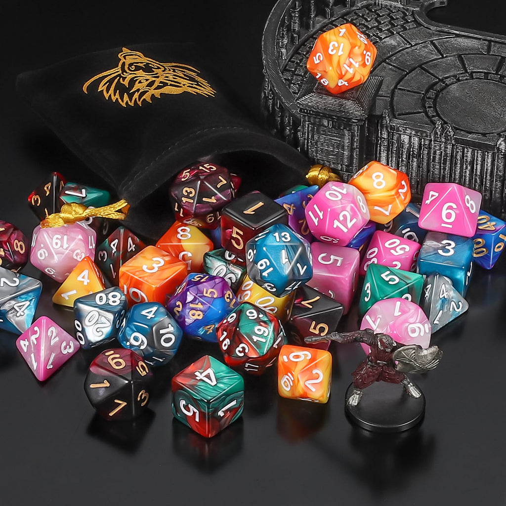 QMay DND Dice Sets (42 Pieces) – 6 Polyhedral Dice Sets with Drawstring Bags for RPG, MTG, D&D