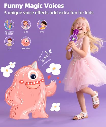Qnxoat r Kids Karaoke Microphone - Portable Bluetooth Speaker with LED, TWS Duet, Voice Changer