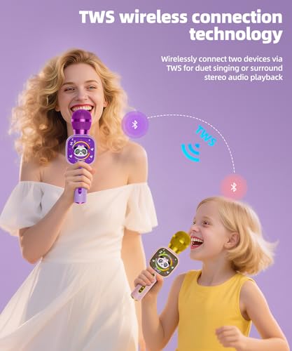 Qnxoat r Kids Karaoke Microphone - Portable Bluetooth Speaker with LED, TWS Duet, Voice Changer