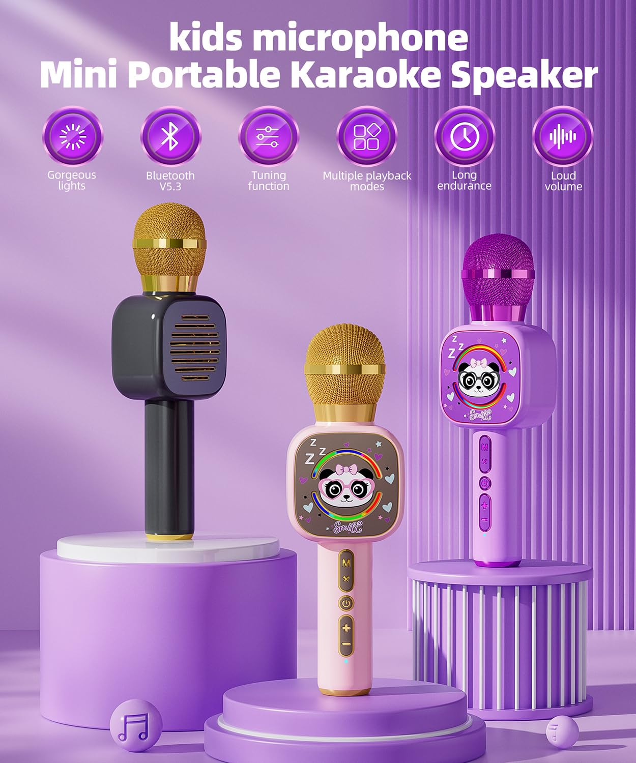 Qnxoat r Kids Karaoke Microphone - Portable Bluetooth Speaker with LED, TWS Duet, Voice Changer