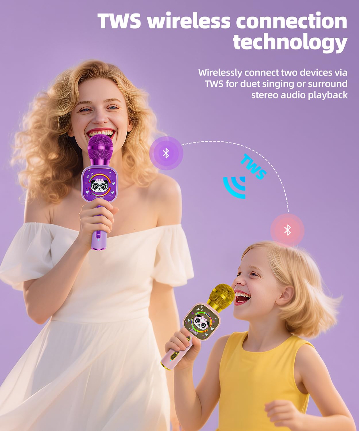 Qnxoat r Kids Karaoke Microphone - Portable Bluetooth Speaker with LED, TWS Duet, Voice Changer