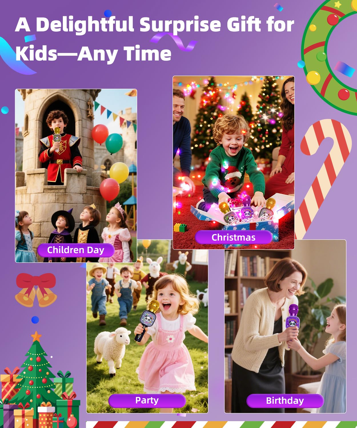 Qnxoat r Kids Karaoke Microphone - Portable Bluetooth Speaker with LED, TWS Duet, Voice Changer
