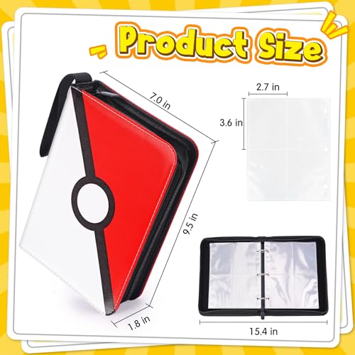 Qodalyth 4-Pocket Card Binder – PU Leather Zipper Album Holds 400 Cards, Includes 5 Hard Sleeves for TCG, MTG, Sports Cards