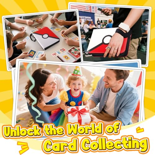 Qodalyth 4-Pocket Card Binder – PU Leather Zipper Album Holds 400 Cards, Includes 5 Hard Sleeves for TCG, MTG, Sports Cards