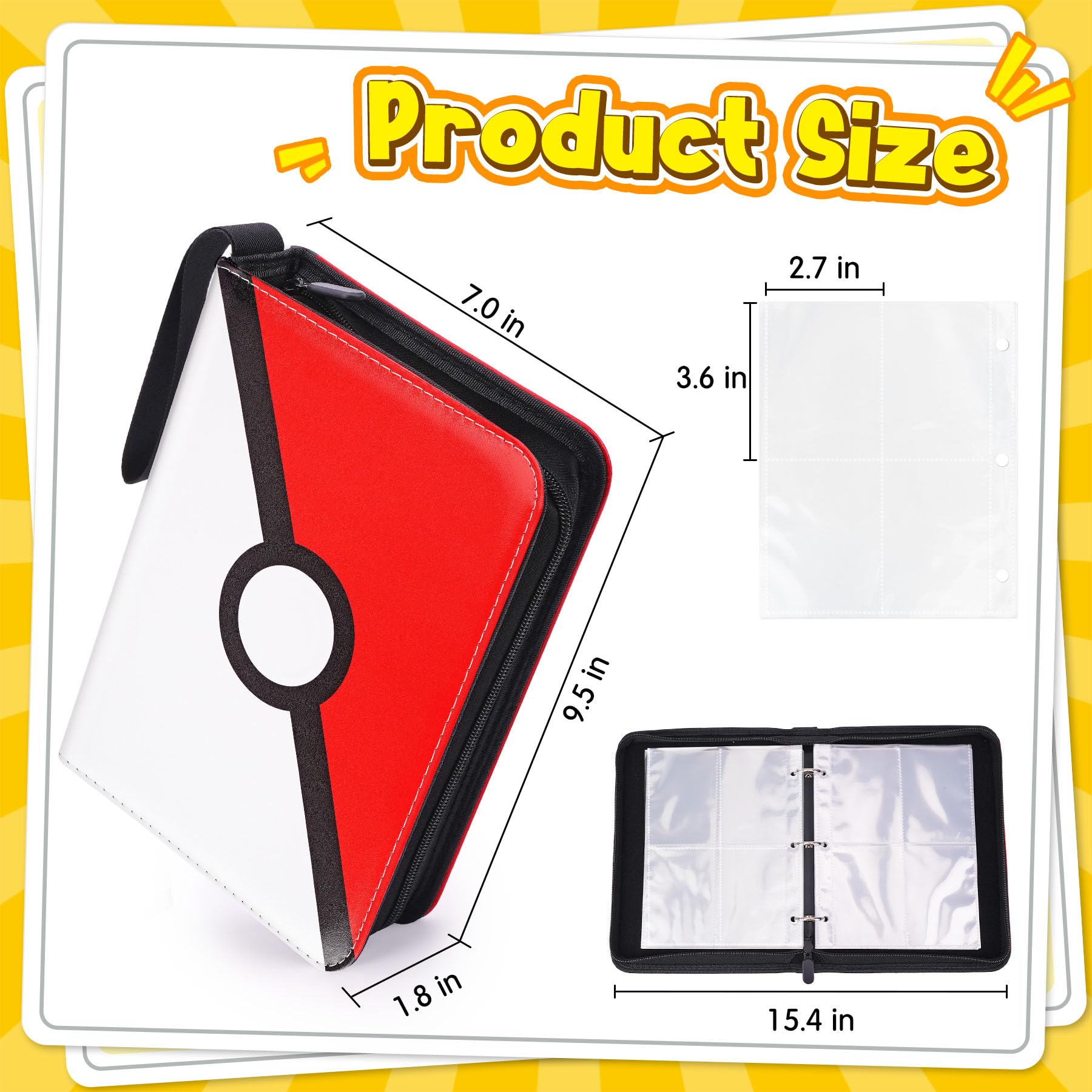 Qodalyth 4-Pocket Card Binder – PU Leather Zipper Album Holds 400 Cards, Includes 5 Hard Sleeves for TCG, MTG, Sports Cards
