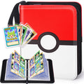 Qodalyth 4-Pocket Card Binder with Zipper – Holds 400 Cards, PU Leather, Double-Sided Pages (Red & White)