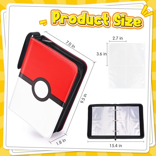 Qodalyth 4-Pocket Card Binder with Zipper – Holds 400 Cards, PU Leather, Double-Sided Pages (Red & White)