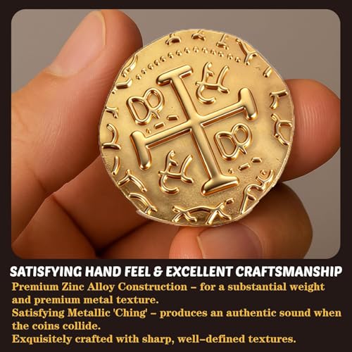 QPCOS 35-Piece Gold Metal Pirate Coins – 1.18" Spanish Doubloon Replicas for Board Games, Cosplay & Treasure Chests