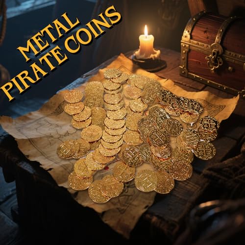 QPCOS 35-Piece Gold Metal Pirate Coins – 1.18" Spanish Doubloon Replicas for Board Games, Cosplay & Treasure Chests
