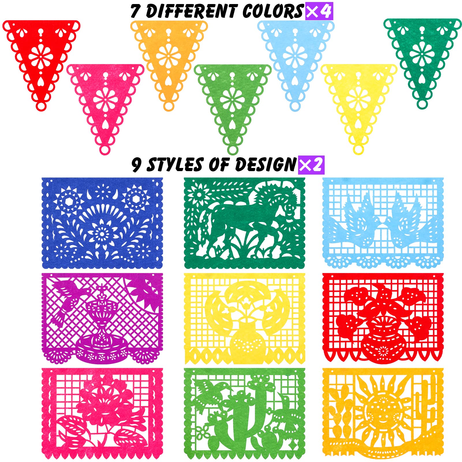 Qpout 4-Pack Felt Mexican Party Banners – Dia de los Muertos & Fiesta Decor