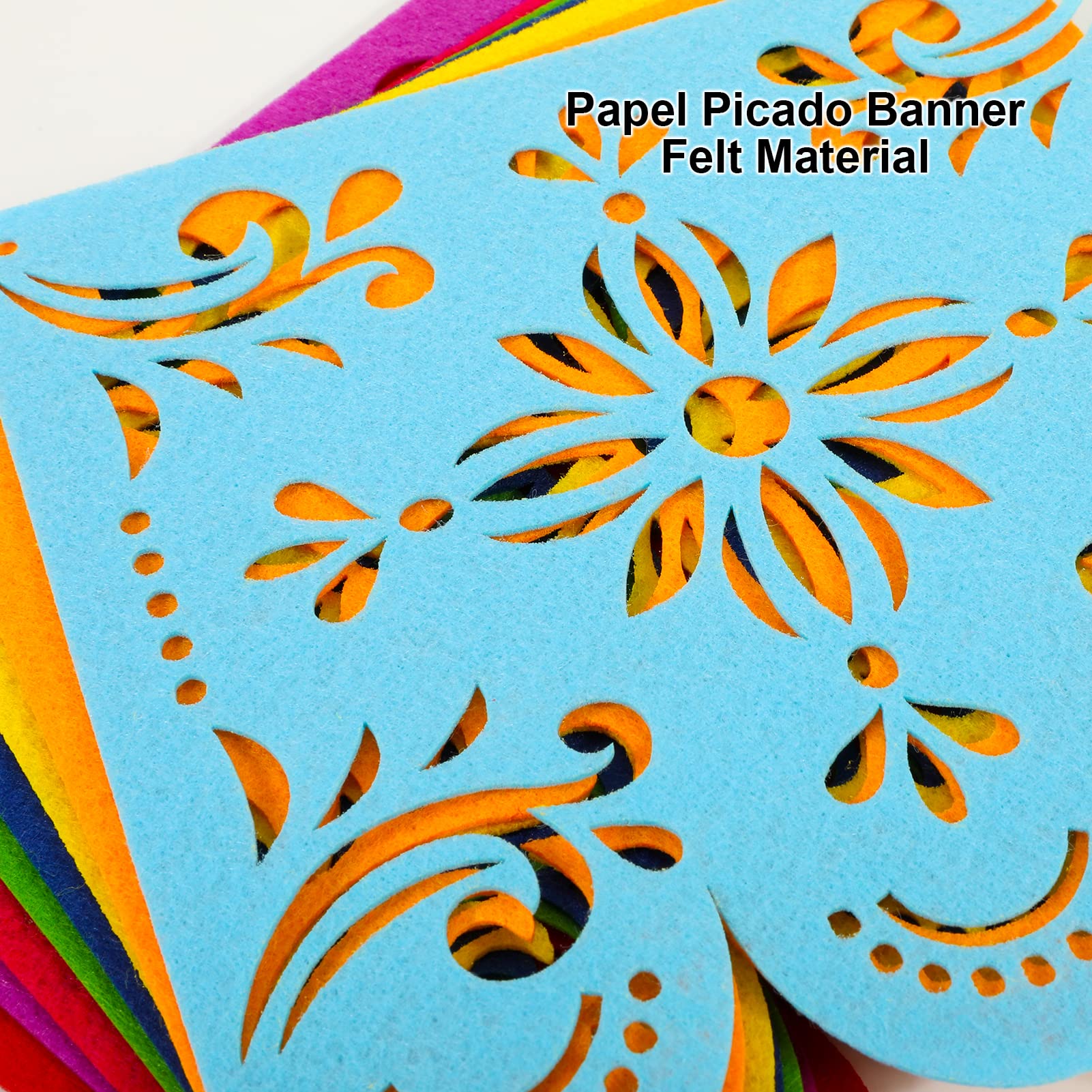 Qpout 4-Pack Felt Papel Picado Banners – Mexican Fiesta Decorations for Cinco de Mayo & Day of the Dead