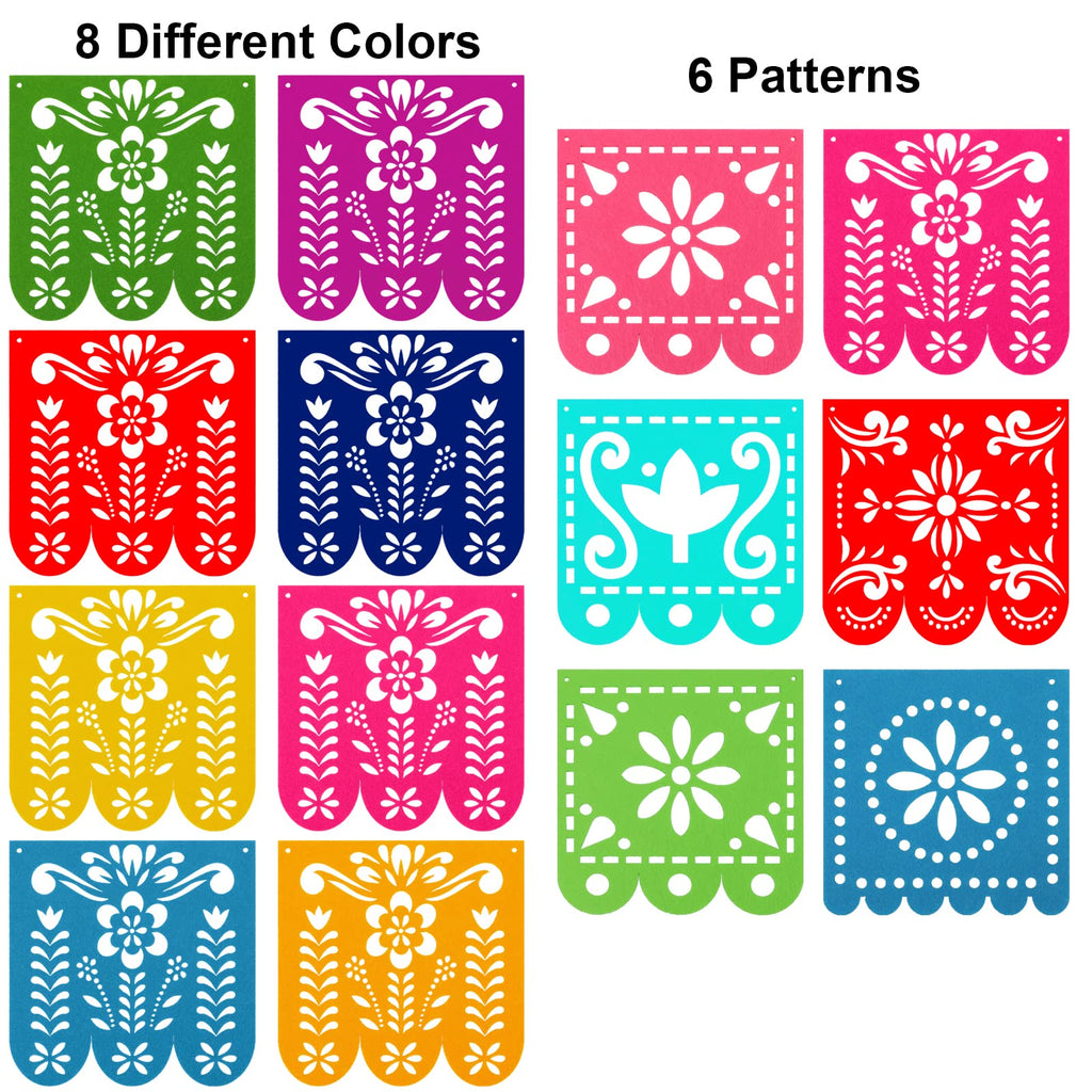 Qpout 4-Pack Felt Papel Picado Banners – Mexican Fiesta Decorations for Cinco de Mayo & Day of the Dead