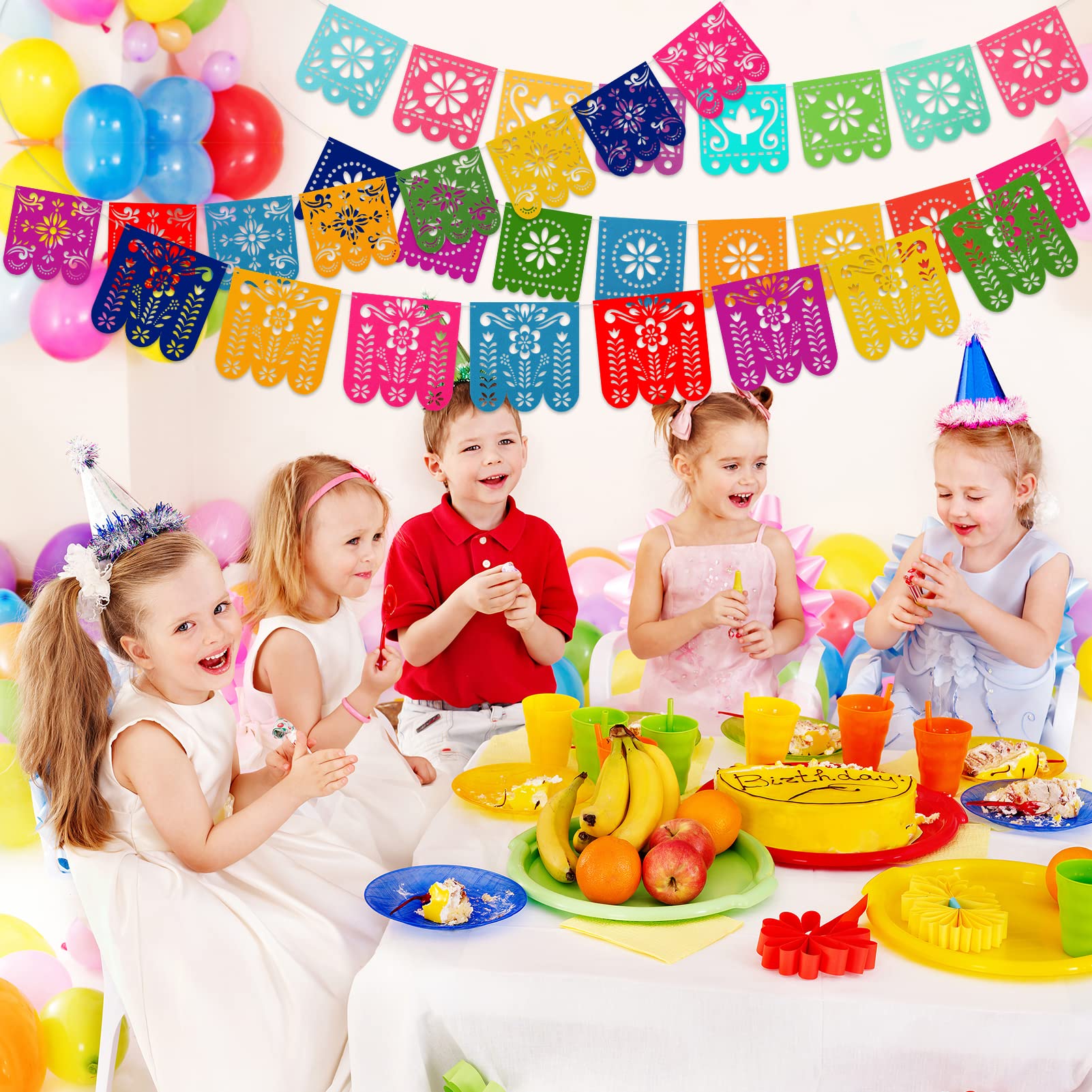 Qpout 4-Pack Felt Papel Picado Banners – Mexican Fiesta Decorations for Cinco de Mayo & Day of the Dead