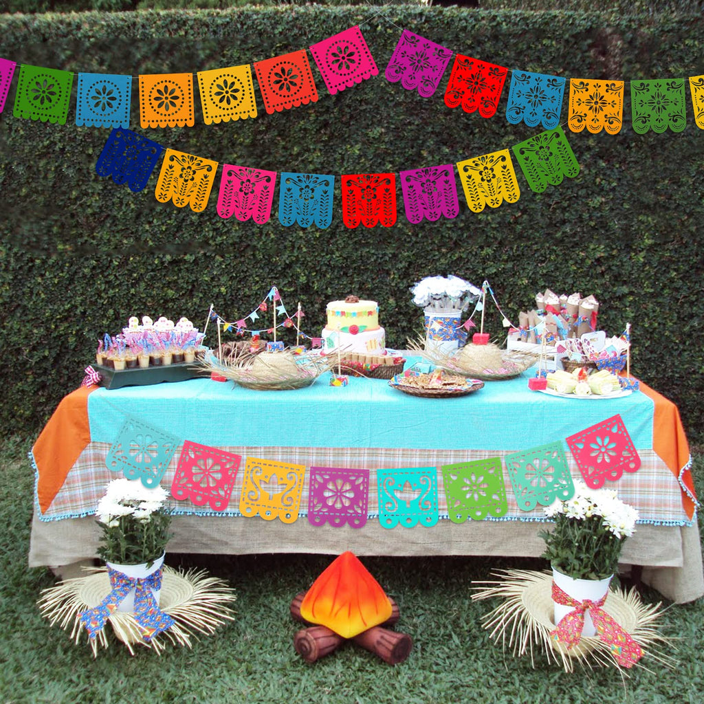 Qpout 4-Pack Felt Papel Picado Banners – Mexican Fiesta Decorations for Cinco de Mayo & Day of the Dead