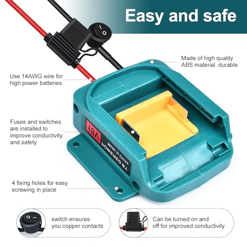 QSDXNYDC Power Wheel Battery Adapter for Makita 18V LXT Batteries with Fuse & Switch, 14 AWG Wire for DIY Toys, Robotics, RC Car & Truck