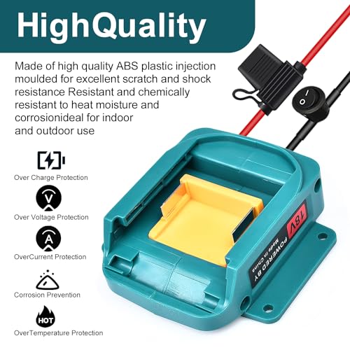 QSDXNYDC Power Wheel Battery Adapter for Makita 18V LXT Batteries with Fuse & Switch, 14 AWG Wire for DIY Toys, Robotics, RC Car & Truck