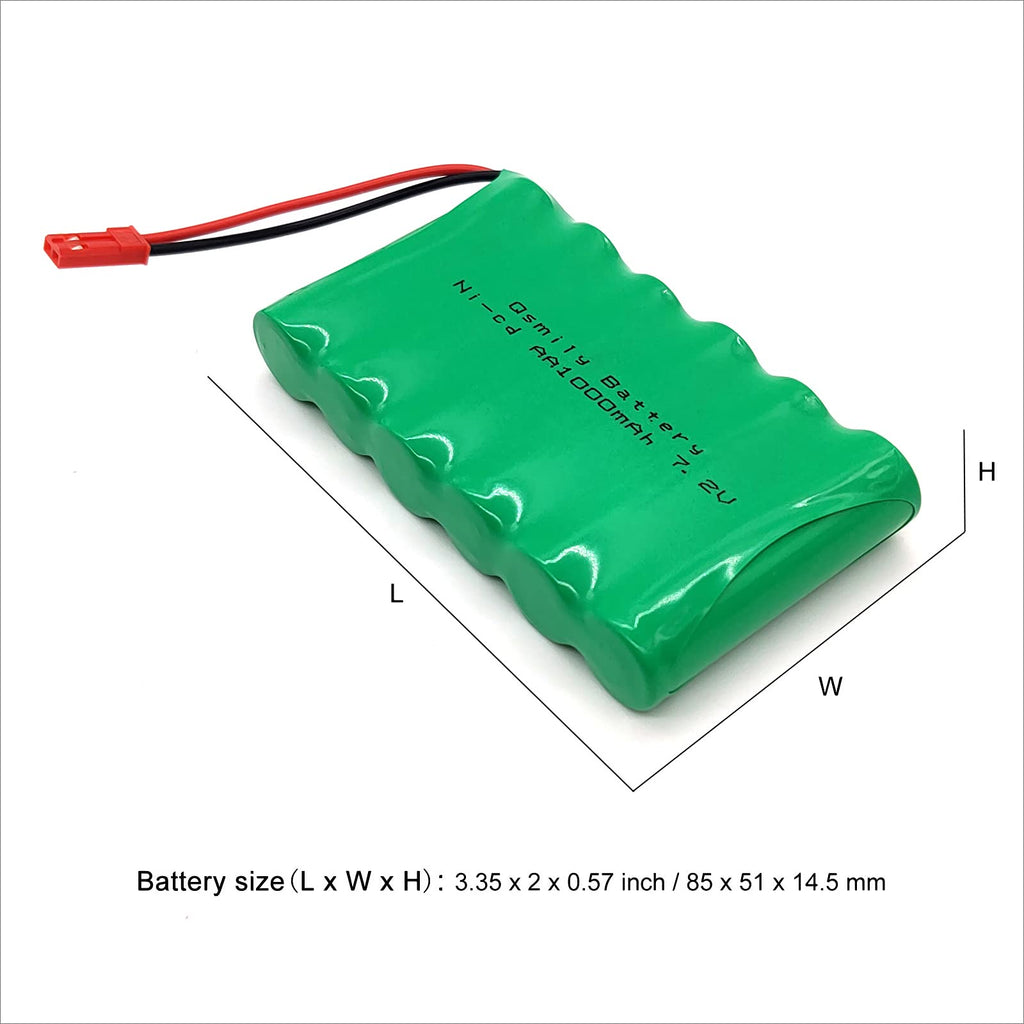 Qsmily 7.2V 1000mAh Ni-Cd Battery Pack with JST Connector and Charge Cable for RC Trucks, Excavators, and Toys