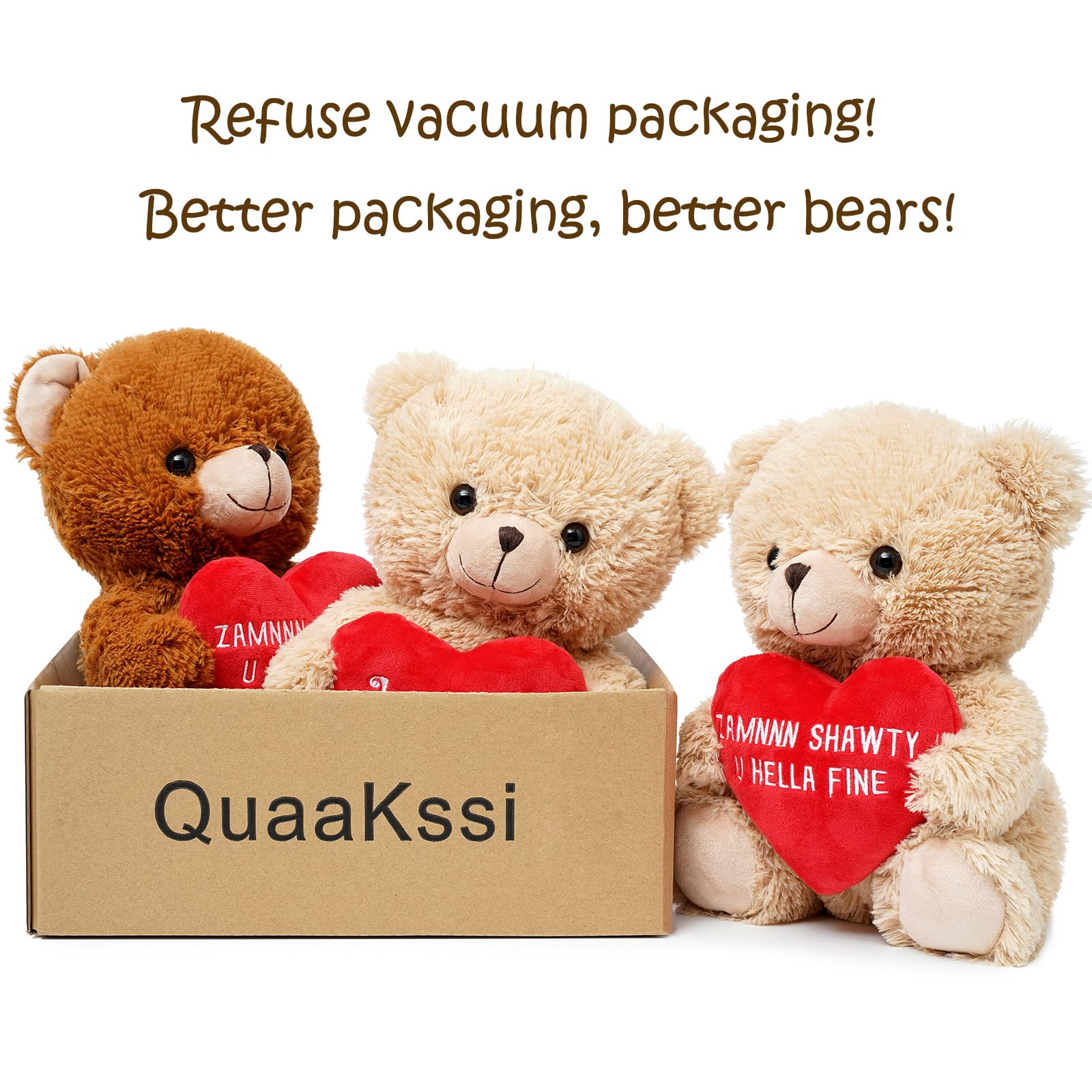 Quaakssi 12-Inch Brown Teddy Bear with Heart – Plush Gift for Valentine's, Mother's Day & More