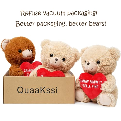Quaakssi 12-Inch Brown Teddy Bear with Heart – Plush Gift for Valentine's, Mother's Day & More
