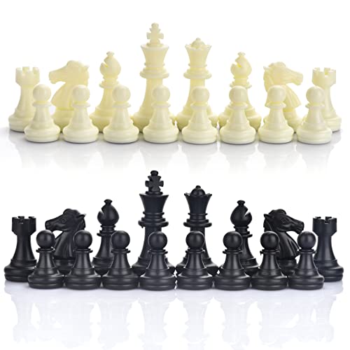 QuadPro Magnetic Plastic Chess Pieces Replacement Set – 1.96" King, 32 Pieces with Storage Bag