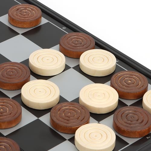 QuadPro Wooden Checkers Pieces – 24 Maple Wood Spare Pieces with Felt Bottoms and Storage Bag