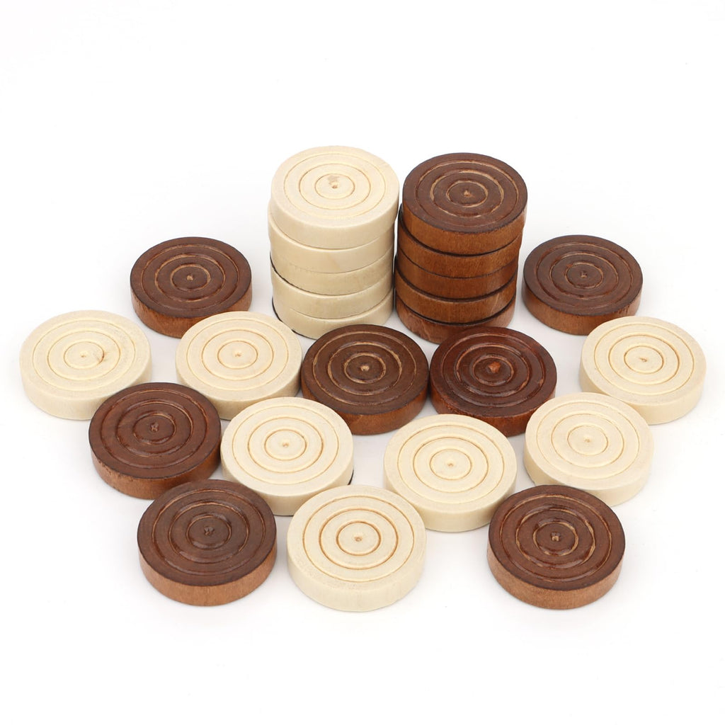 QuadPro Wooden Checkers Pieces – 24 Maple Wood Spare Pieces with Felt Bottoms and Storage Bag
