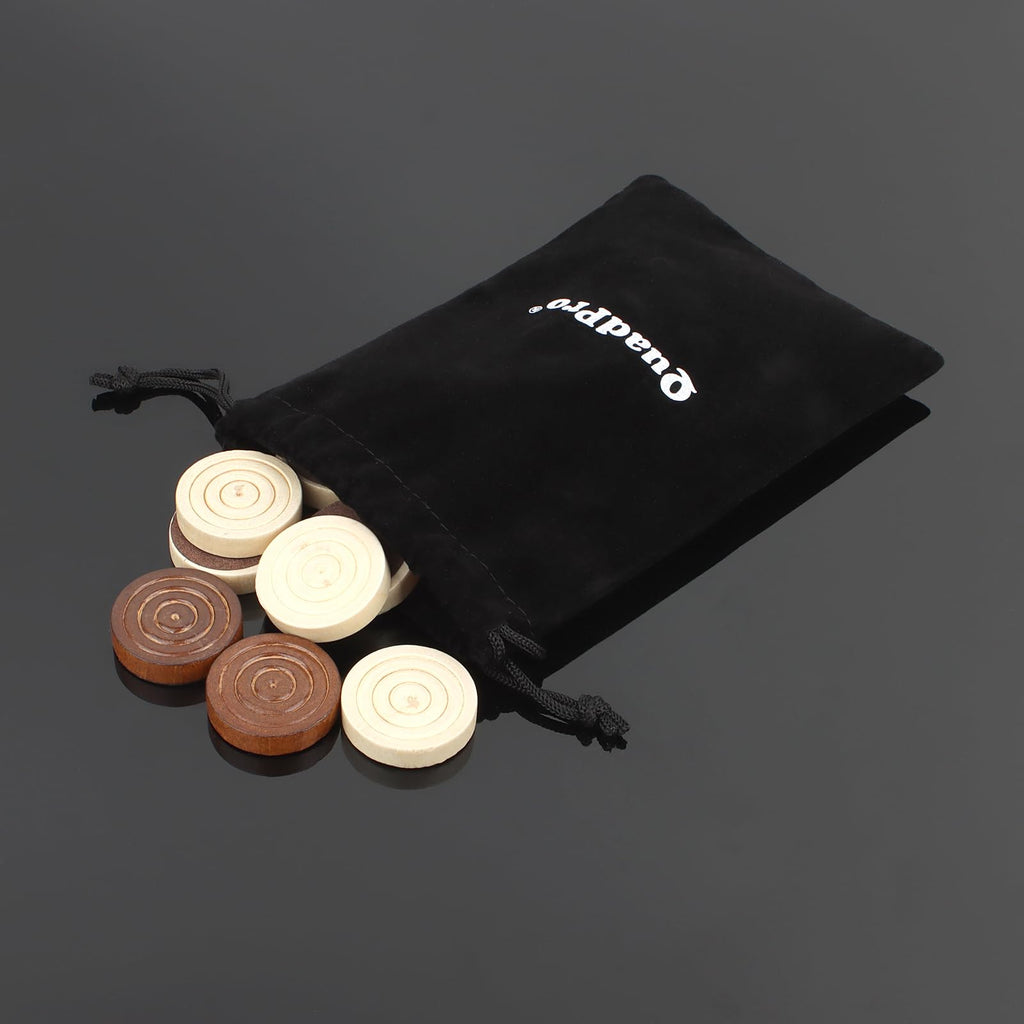 QuadPro Wooden Checkers Pieces – 24 Maple Wood Spare Pieces with Felt Bottoms and Storage Bag