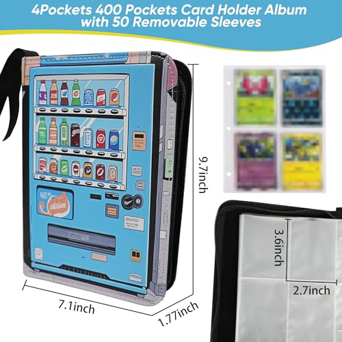 Quancard 4-Pocket Trading Card Binder - Holds 400 Cards, Blue with Removable Sleeves