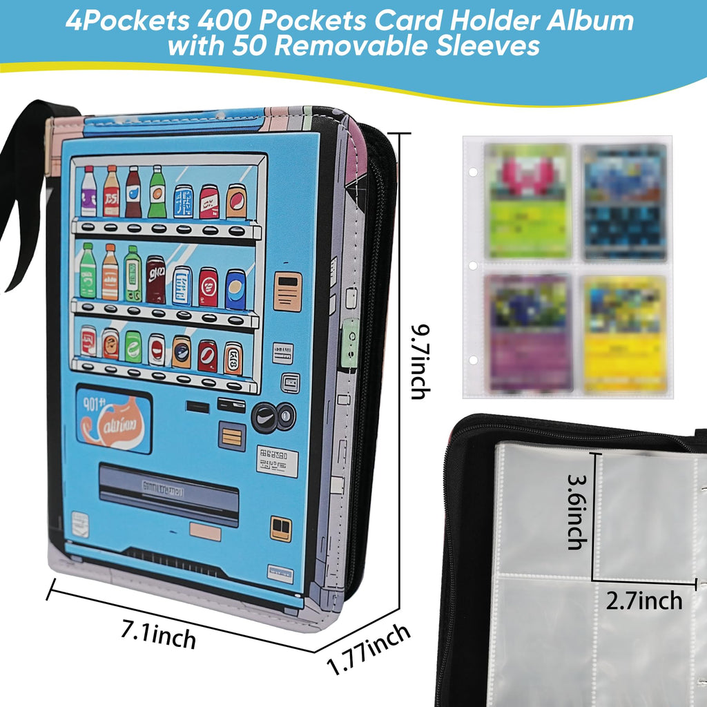 Quancard 4-Pocket Trading Card Binder - Holds 400 Cards, Blue with Removable Sleeves