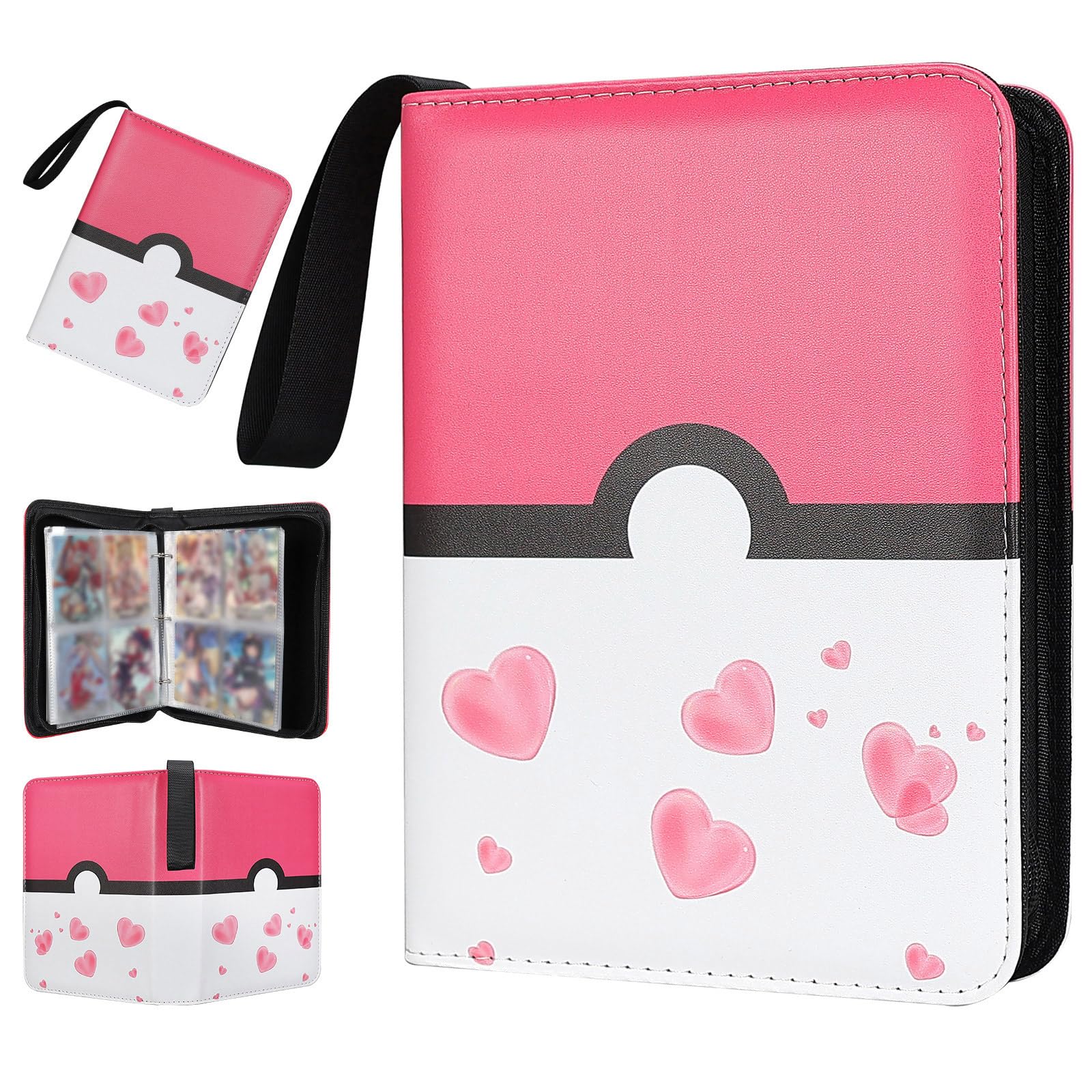 Quazextr 4-Pocket Trading Card Binder – Holds 400 Cards, PU Leather, Pink White