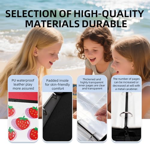 Quazextr 4-Pocket Trading Card Binder – Holds 400 Cards, PU Leather, Pink White