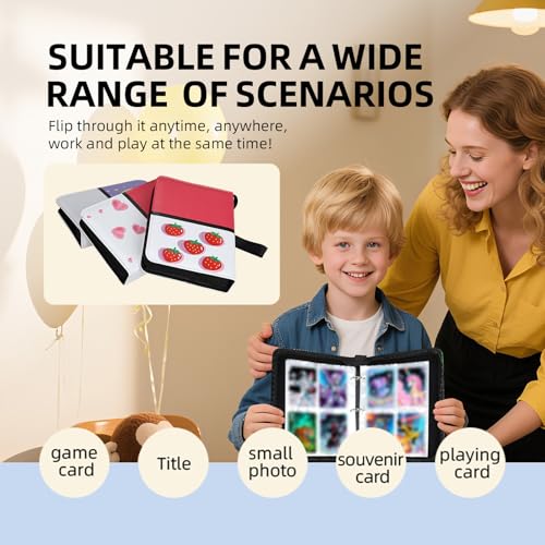 Quazextr 4-Pocket Trading Card Binder – Holds 400 Cards, PU Leather, Pink White