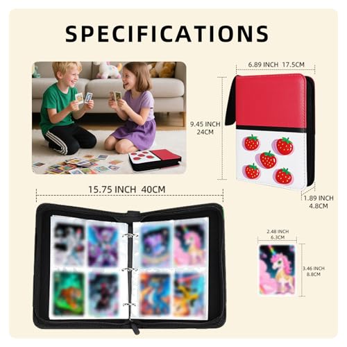 Quazextr 4-Pocket Trading Card Binder – Holds 400 Cards, PU Leather, Pink White